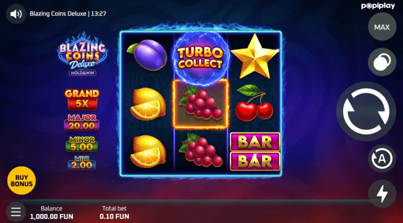 Blazing Coins Deluxe spelscherm